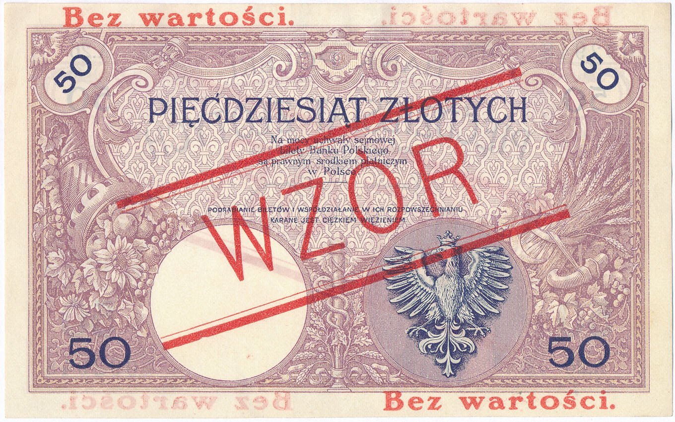 Banknot. WZÓR 50 złotych 1919 Kościuszko seria A.26 - RZADKOŚĆ R7